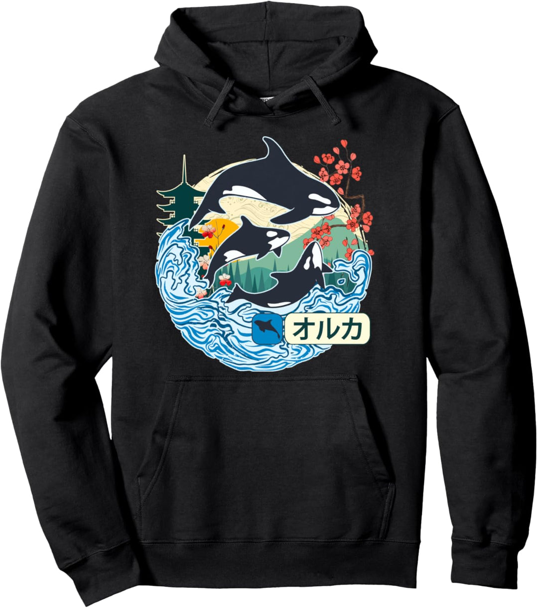 Japanischer Orca-Wal, grosse Welle Kanagawa Japanische Vintage-Kunst Pullover Hoodie