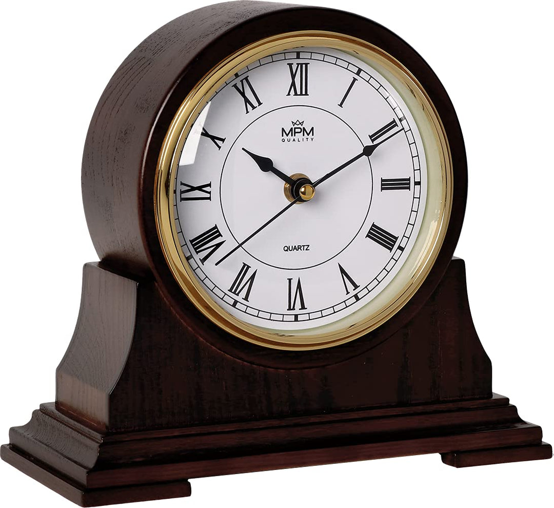 MPM Quality Retro Dark Wood Tischuhr, Dunkles Holz, Traditionelle Elegante Holztischuhr, Römischen Z