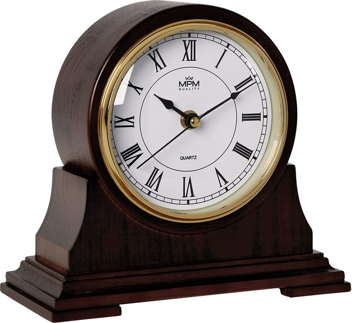 MPM Quality Retro Dark Wood Tischuhr, Dunkles Holz, Traditionelle Elegante Holztischuhr, Römischen Z