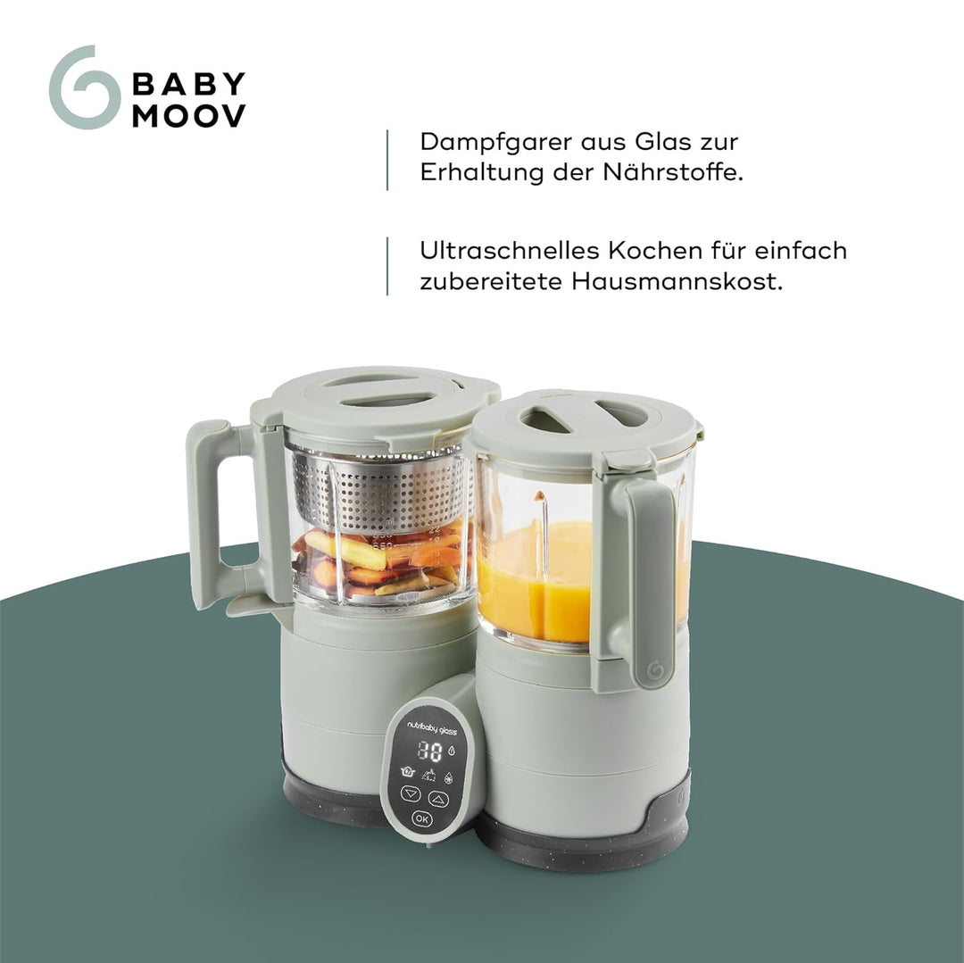 Babymoov Nutribaby Glass Green Celadon - Babynahrungszubereiter aus Glas und Edelstahl, 4-in-1: Damp