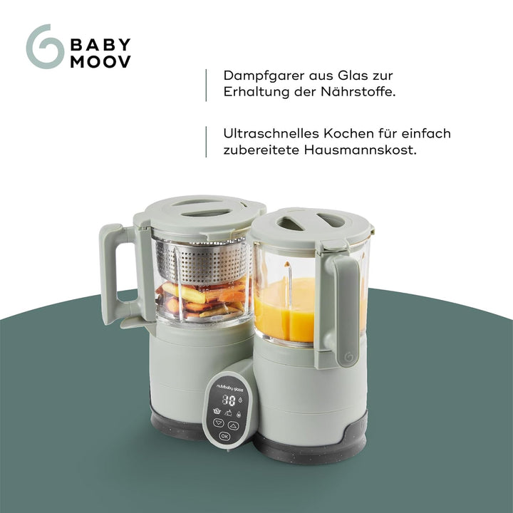 Babymoov Nutribaby Glass Green Celadon - Babynahrungszubereiter aus Glas und Edelstahl, 4-in-1: Damp