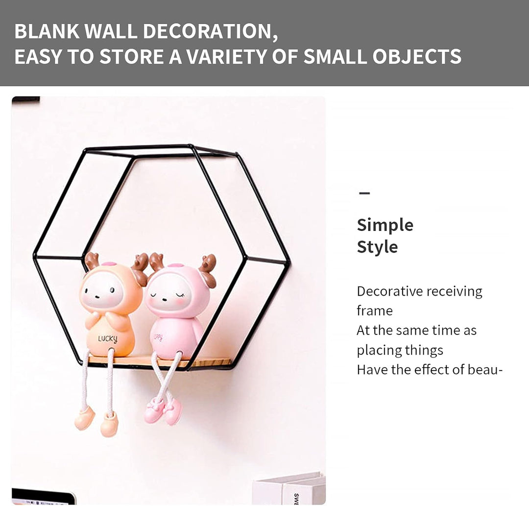 LMYDIDO 3er-Set Hexagon Wandregal Hängeregal, Metall und Holz Schweberegal Wandaufbewahrung Organize