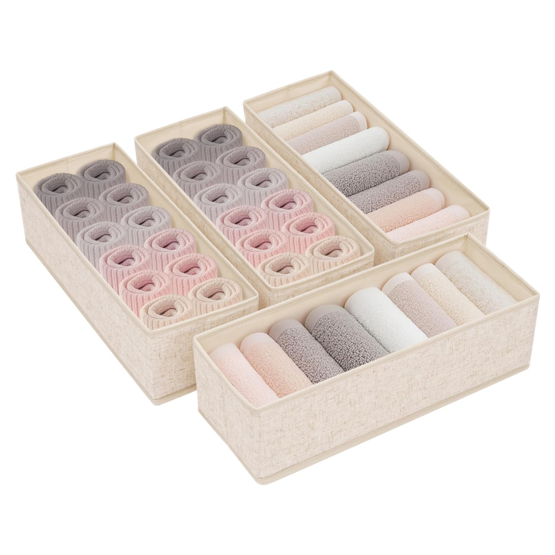 Schubladen Organizer für HEMNES 160 cm Kommode – 4er Set Aus Polyester und Leinen, Waschbar, Beige –