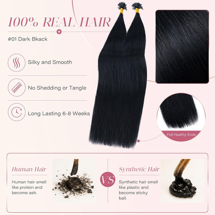 Elailite Echthaar Bonding Extensions 50g Haarverlängerung Keratin U Tip 1g/pcs 40cm 50 Stück 