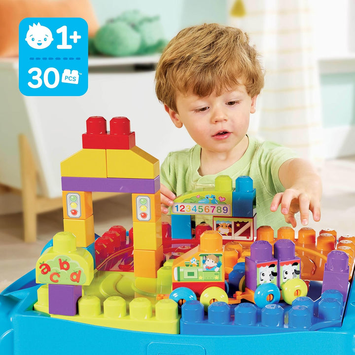 MEGA CNM42 Bloks BAU- und Spieltisch mit grossen Bauklötzen, Bauspielzeug für Kleinkinder (30 Teile)