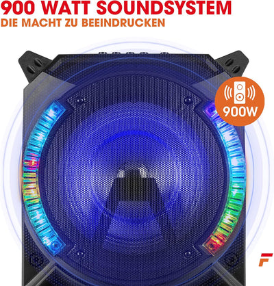 Fenton LIVE280 - Karaoke Anlage - LED Partybox Bluetooth, Musikbox Gross, Akku Integriert, 900 Watt