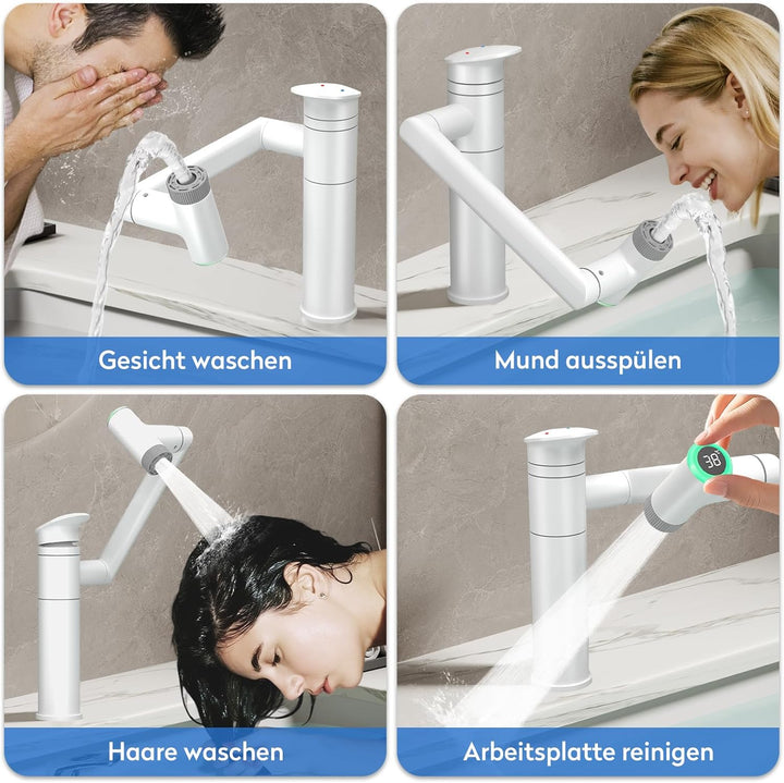 JONKEAN Wasserhahn Bad mit Temperaturanzeige(Batterielos), 1080° Drehbar Einhebelmischer Waschbecken