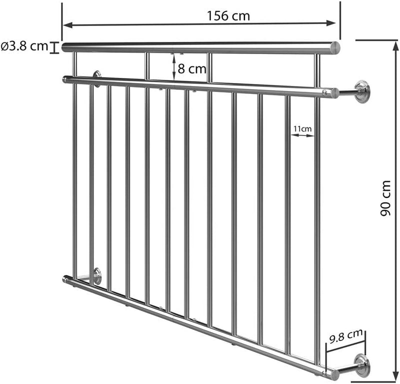 MONZANA® Französischer Balkon Edelstahl Pflegeleicht 90x156cm 12 Füllstäbe Balkongeländer Terrasseng