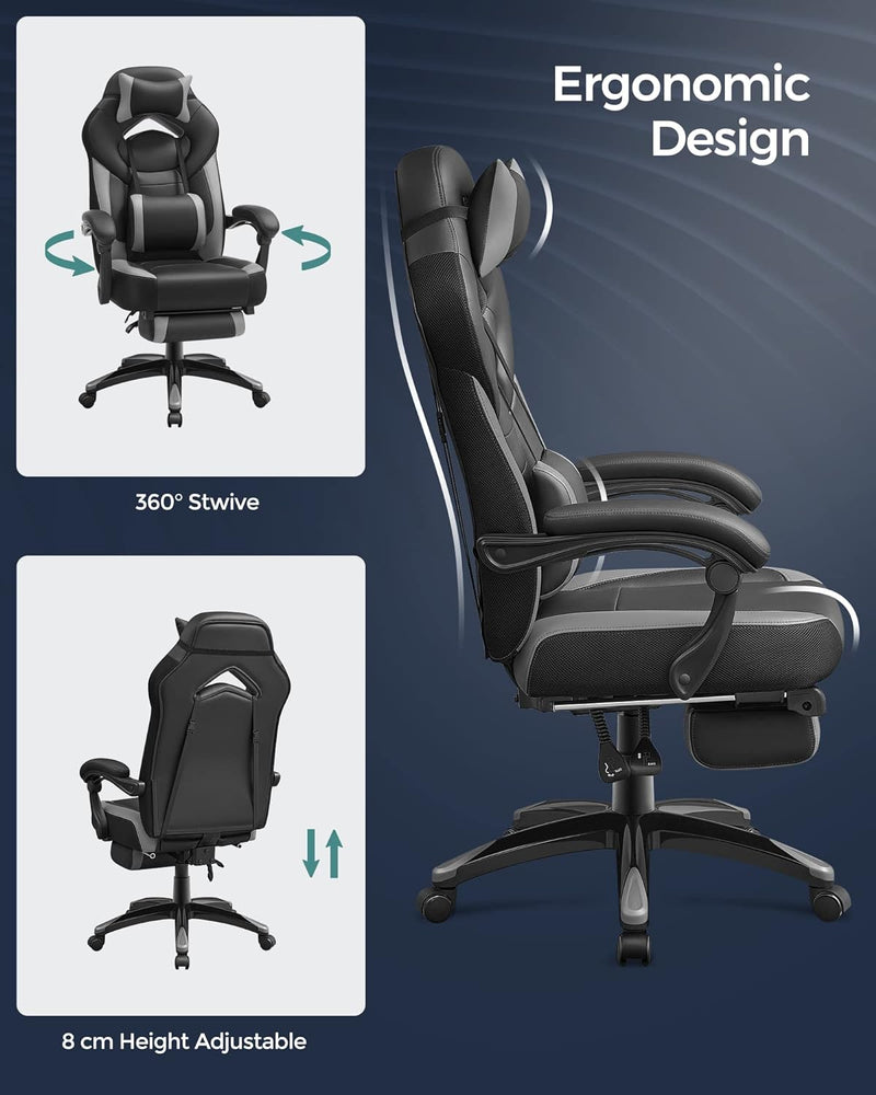 SONGMICS Gaming Stuhl, Bürostuhl mit Fussstütze, Schreibtischstuhl, ergonomisches Design, verstellba
