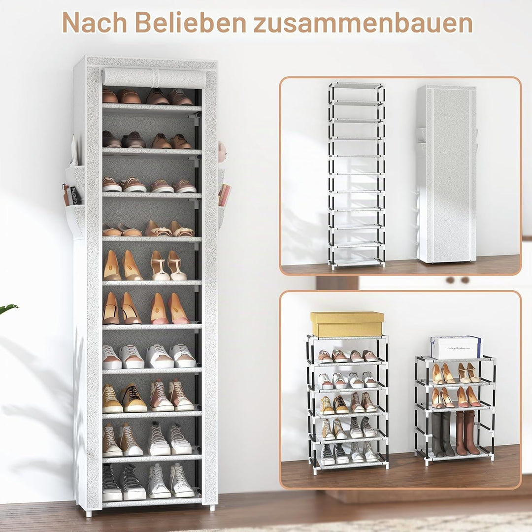 Schuhregal mit 11 Ebenen, Schuhschrank Stoff für 20-22 Paar Schuhe, Schuhregale Schmal und Hoch mit