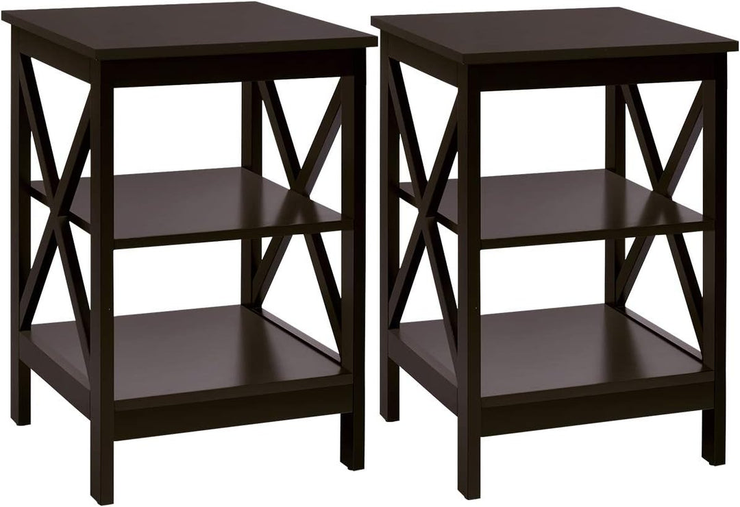 GIANTEX Nachttisch Beistelltisch 3 Ebenen, Nachtschrank Holz, Sofatisch Couchtisch Wohnzimmertisch f