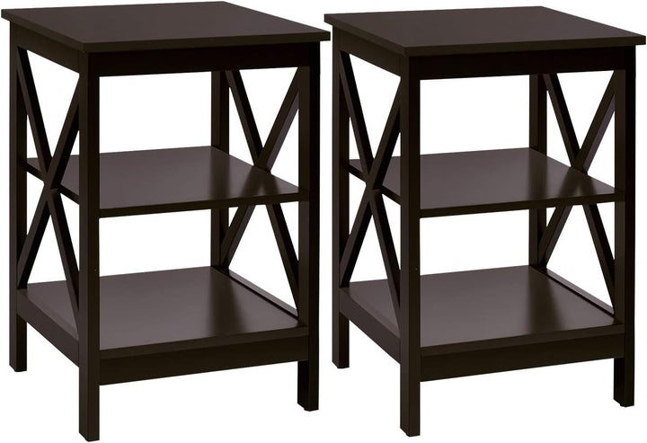 GIANTEX Nachttisch Beistelltisch 3 Ebenen, Nachtschrank Holz, Sofatisch Couchtisch Wohnzimmertisch f