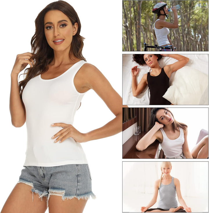 BQTQ 5 Stück Unterhemd Damen Crop Top Tank Top Basic Cami Tank Top für Frauen und Mädchen L Schwarz,