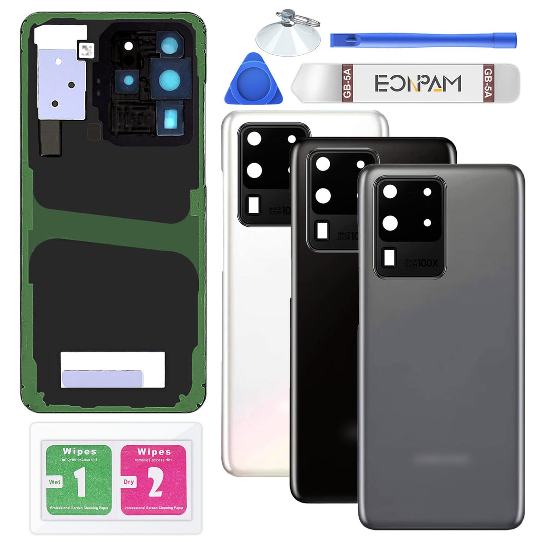 Eonpam Akkudeckel für Samsung Galaxy S20 Ultra G988 Rückseite Glas Backcover Ersatz Reparatur Set mi