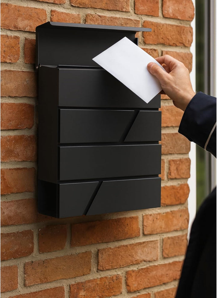 Edelstahl-Briefkasten anthrazit mit praktischem Zeitungsfach - Material: verzinkter Stahl - Aufputzm