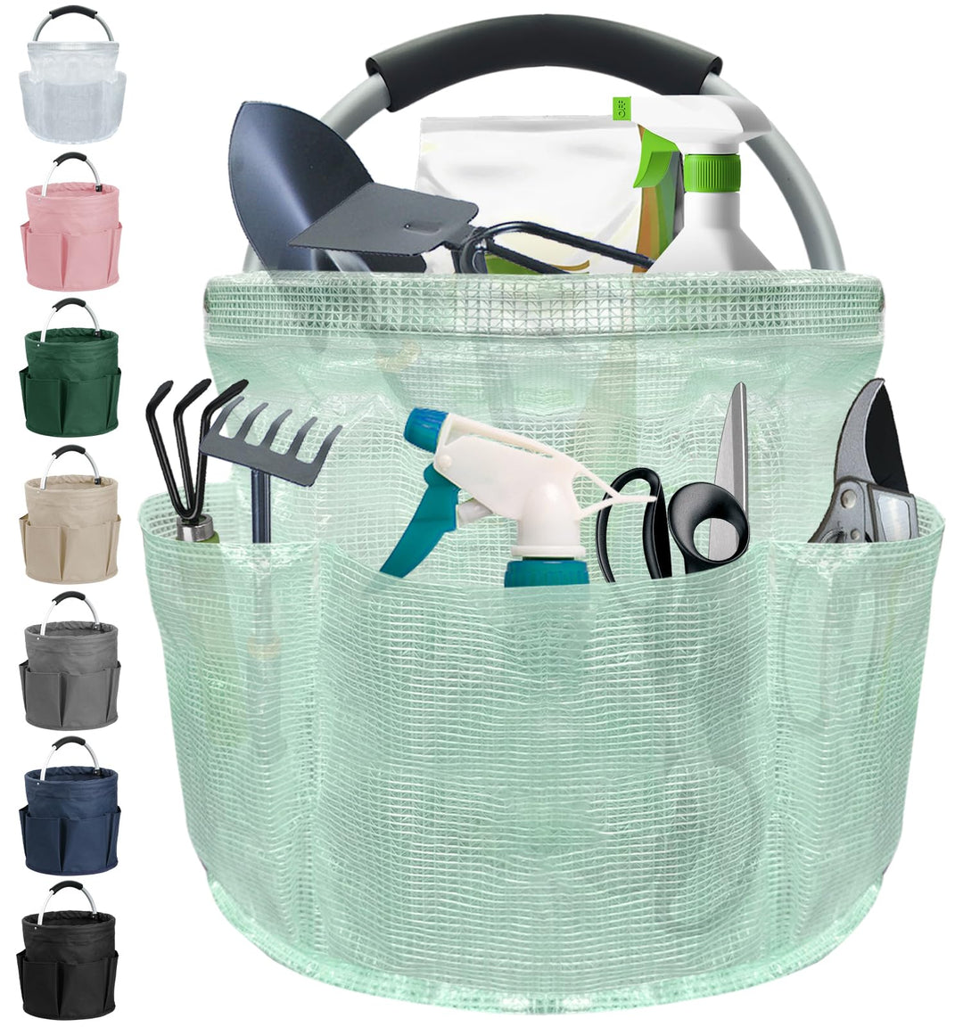17L Einkaufskorb Faltbar, Strandtasche mit Henkel und 6 Taschen, Tragbarer Putzmittel Organizer aus