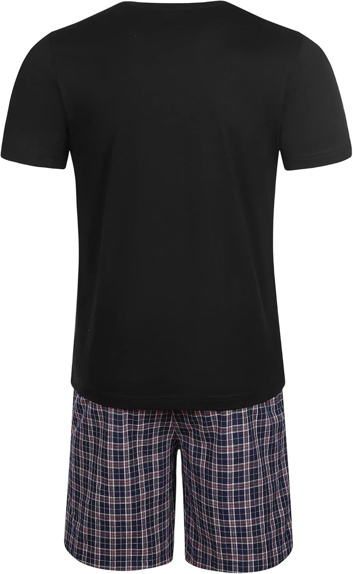 Winovia Schlafanzug Herren Kurz Pyjama 100% Baumwolle Kurzarm Nachtwäsche Nightwear Set mit Rundhals