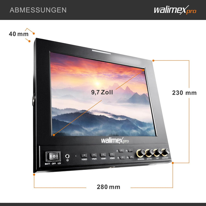 Walimex Pro Professioneller Video DSLR LCD-Monitor (24,6 cm (9,7 Zoll), 1920x1080 Pixel, Full HD, 8-