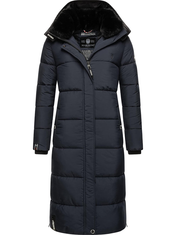 MARIKOO Damen Wintermantel Warmer Steppmantel lang mit Abnehmbarer Kapuze Reliziaa XS-3XL XL Navy, X