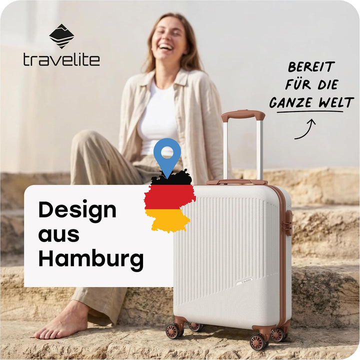 Travelite Handgepäck Trolley klein, Bali, 55x39x20 cm, 2,5 kg, Kratzfeste Hartschale, mit 4 Doppelro