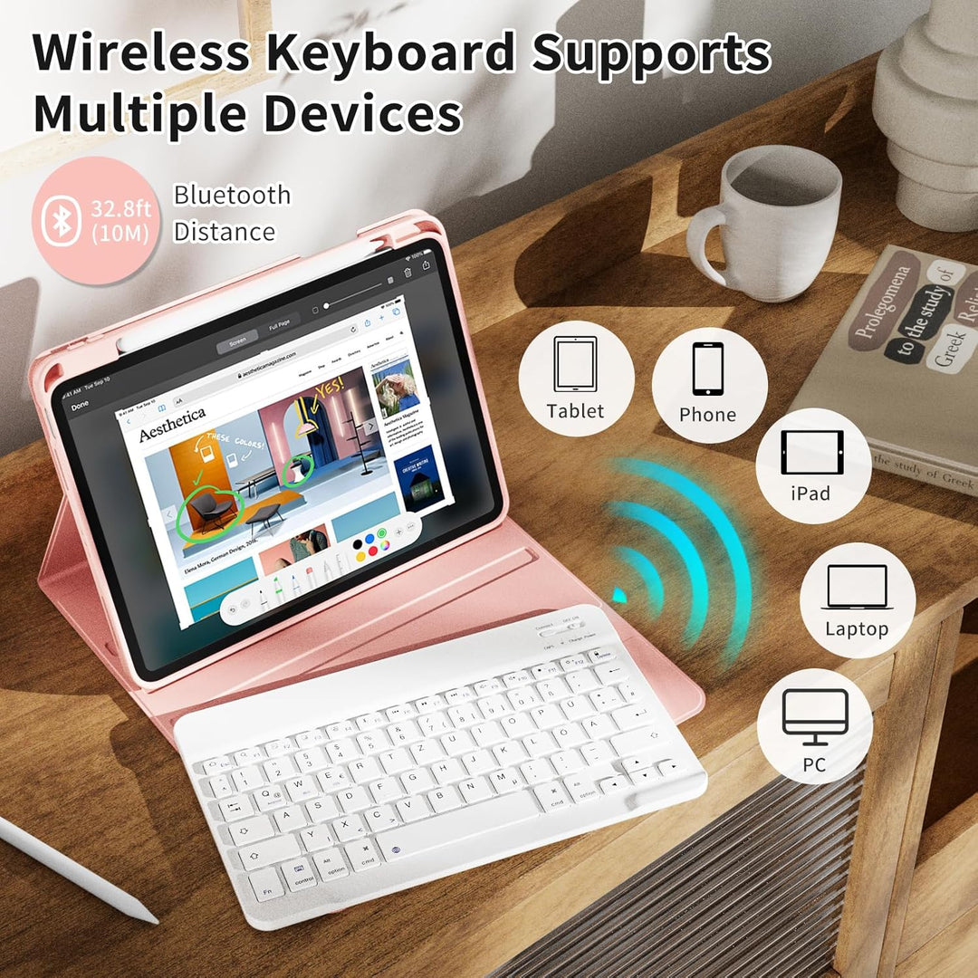 Hülle mit Tastatur für iPad (A16) 11 Zoll 2025/10. Generation 10.9 Zoll 2022, Deutsch QWERTZ Layout
