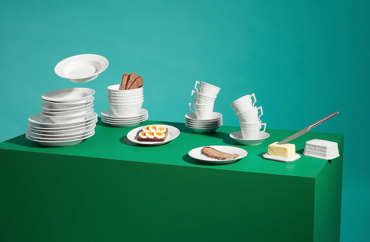 KPM Berlin KURLAND Butterdose klein 2-teilig, Porzellan Weiss Handgemachte Butteraufbewahrung Kühlsc