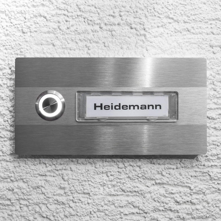 Metzler Türklingel V2A Edelstahl - LED-Beleuchtung - Namensschild austauschbar (Namensschild mit Bel