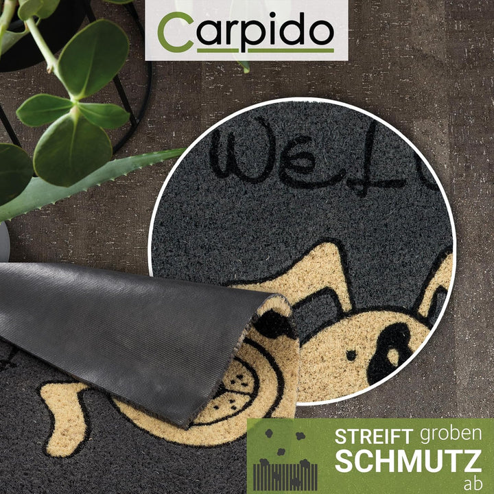 Fussmatte Kokos Hund – Türmatte 40x60 cm – antibakterielle Eingangsmatte – Kokosmatte mit Vinylrücke