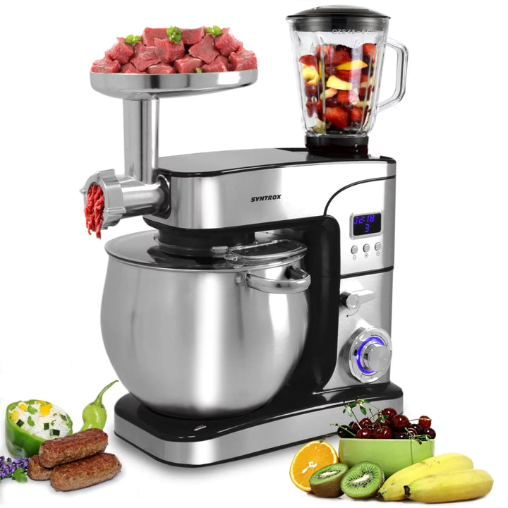 Syntrox Küchenmaschine Schwarz Edelstahl 12 Liter Küchengerät & Fleischwolf, Multi-Funktions-Küchenh