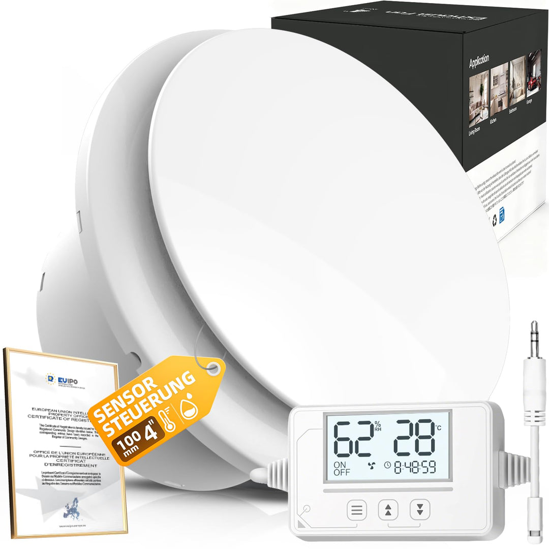 Badlüfter mit Feuchtigkeitssensor Temperatursensor Timer - 3 Stufen Bad Lüfter 100mm - Automatischer