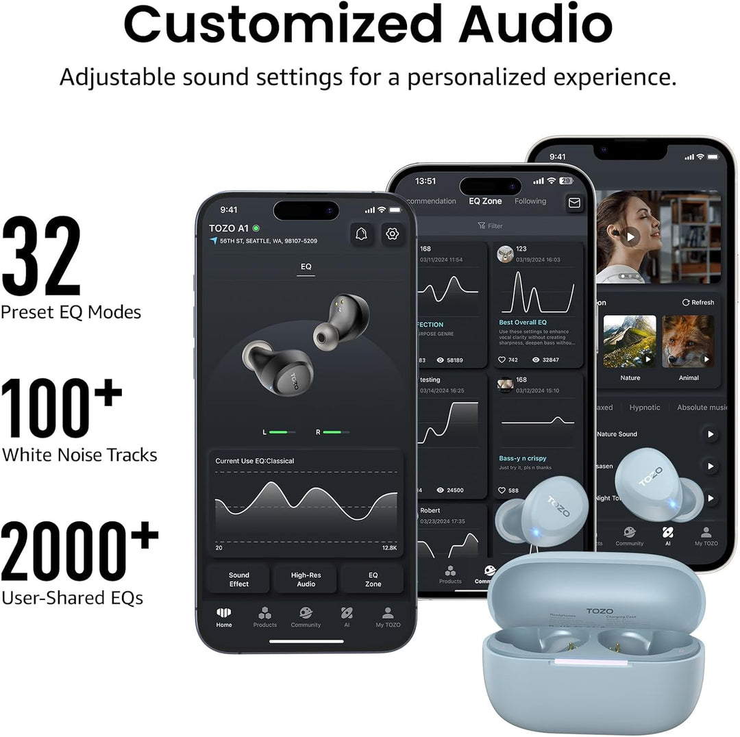 TOZO A1 In-Ear Kopfhörer Kabellos Bluetooth 5.3 mit 2 Mikrofonen für KI-Anrufe, App-Steuerung, 32 St
