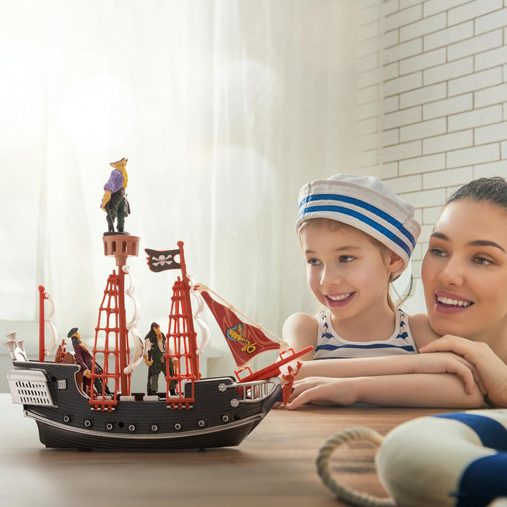 THE TWIDDLERS Piratenschiff (7cm Höhe, 27cm Länge) Spielzeug mit 6 Piratenfiguren (5cm Höhe) für Kin
