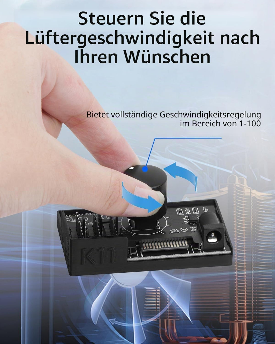 GELRHONR PWM-Lüfter-Hub Controller, 6-Port 4-Pin 12V PWM-PC-Lüftersteuerung, SATA und DC 5521 Strome