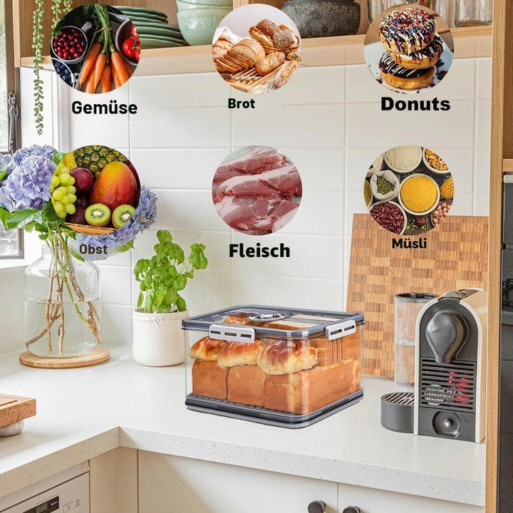Brotkasten Versiegelt, Brotbox mit luftdichtem Deckel, Grosser Brotkasten mit Zeitaufzeichnungs für