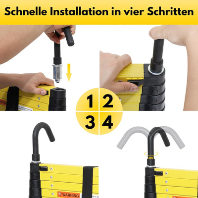 Gimisgu Aluminium Teleskopleiter, 2.6 m Teleskop Klappleiter mit Abnehmbarem Haken, Mehrzweckleiter