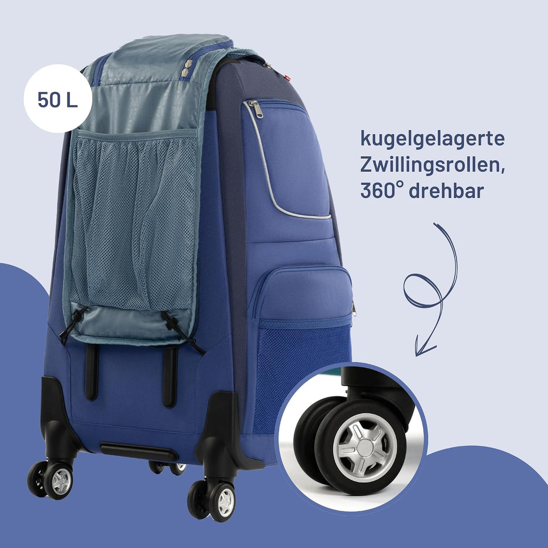 Kinder-Schranktrolley – Koffer mit Einlegeböden, Rollen &amp; Teleskopgriff – mobiler Kleiderschrank für