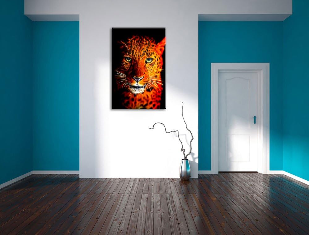 Dark Stolzer Leopard Deluxe Format: 100x70 cm auf Leinwand, XXL riesige Bilder fertig gerahmt mit Ke