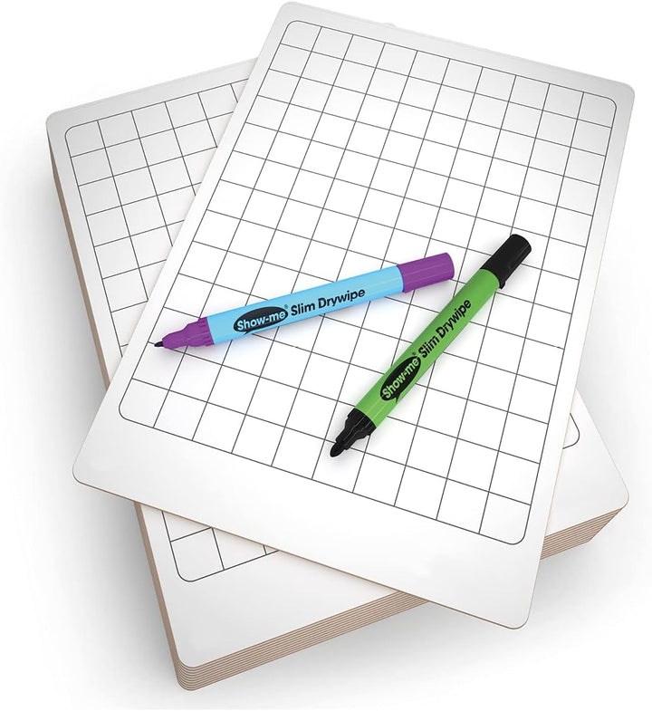 Show-me Gridded 'Rigid' Whiteboards, Pack of 30 30 Pack, 30 Pack