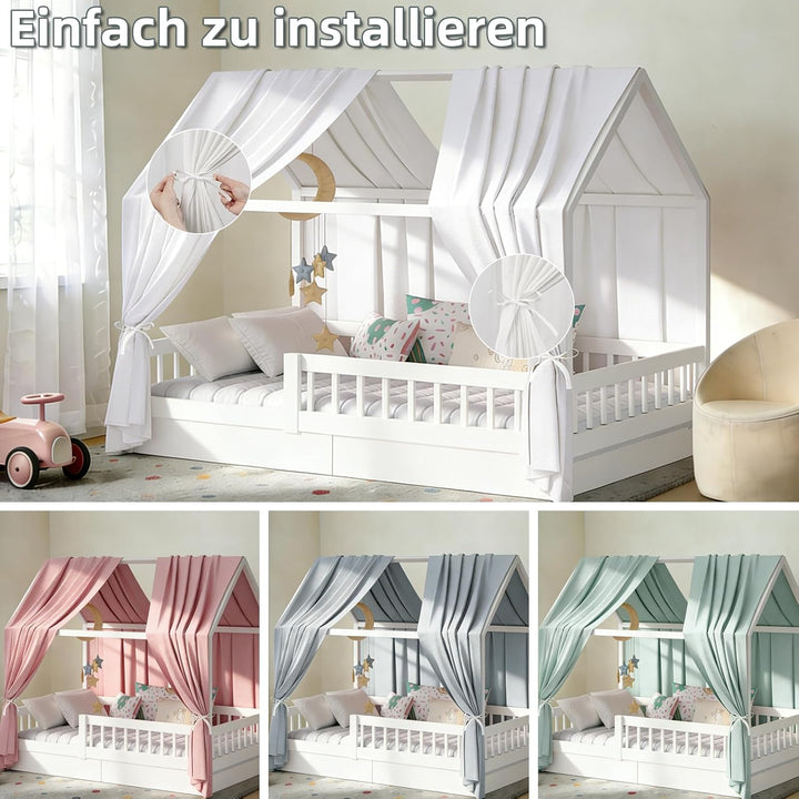 Hausbett Himmel in 5 Farben, 2er Set Betthimmel Hausbett aus weichem Baumwollstoff, Stoffhimmel für