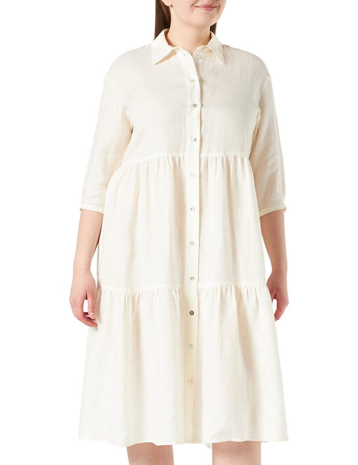 Seidensticker Damen Kleid - Blusenkleid - Midi - Hemdblusenkragen - 3/4 Arm - 100% Leinen 34 Egret,