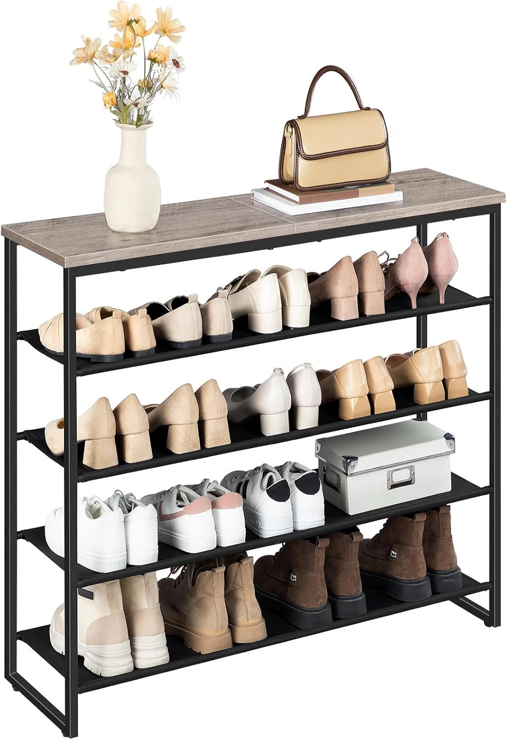 HOOBRO Schuhregal, 5-stufige Schuhablage, Schuhschrank mit 4 Oxford-Stoffebenen und 1 Paneelebene, f
