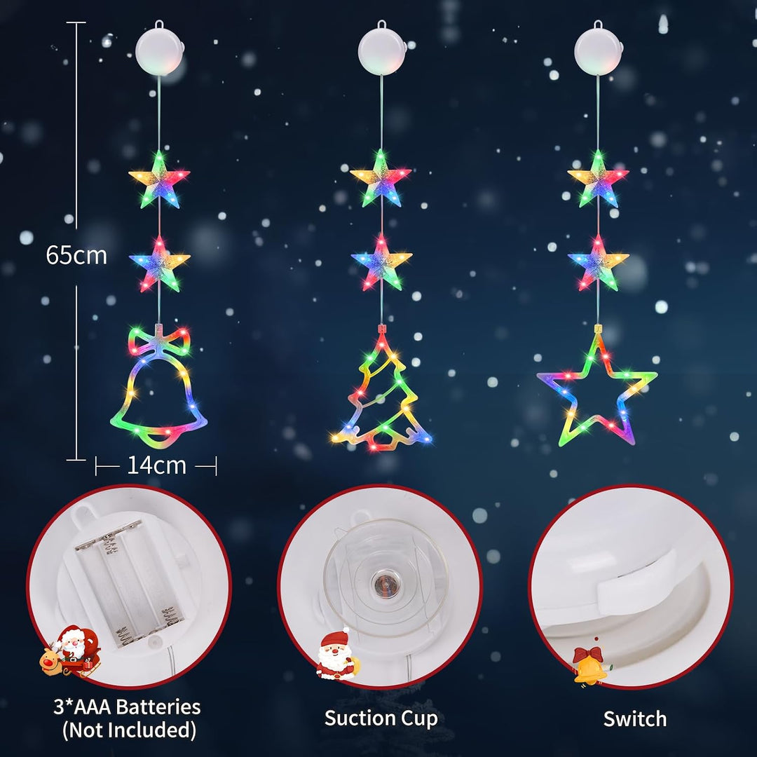 3 Stück Weihnachtsdeko Fenster Beleuchtet - LED Weihnachtsbeleuchtung Innen mit Saugnapf, Batteriebe