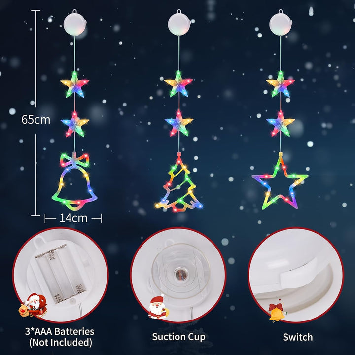 3 Stück Weihnachtsdeko Fenster Beleuchtet - LED Weihnachtsbeleuchtung Innen mit Saugnapf, Batteriebe