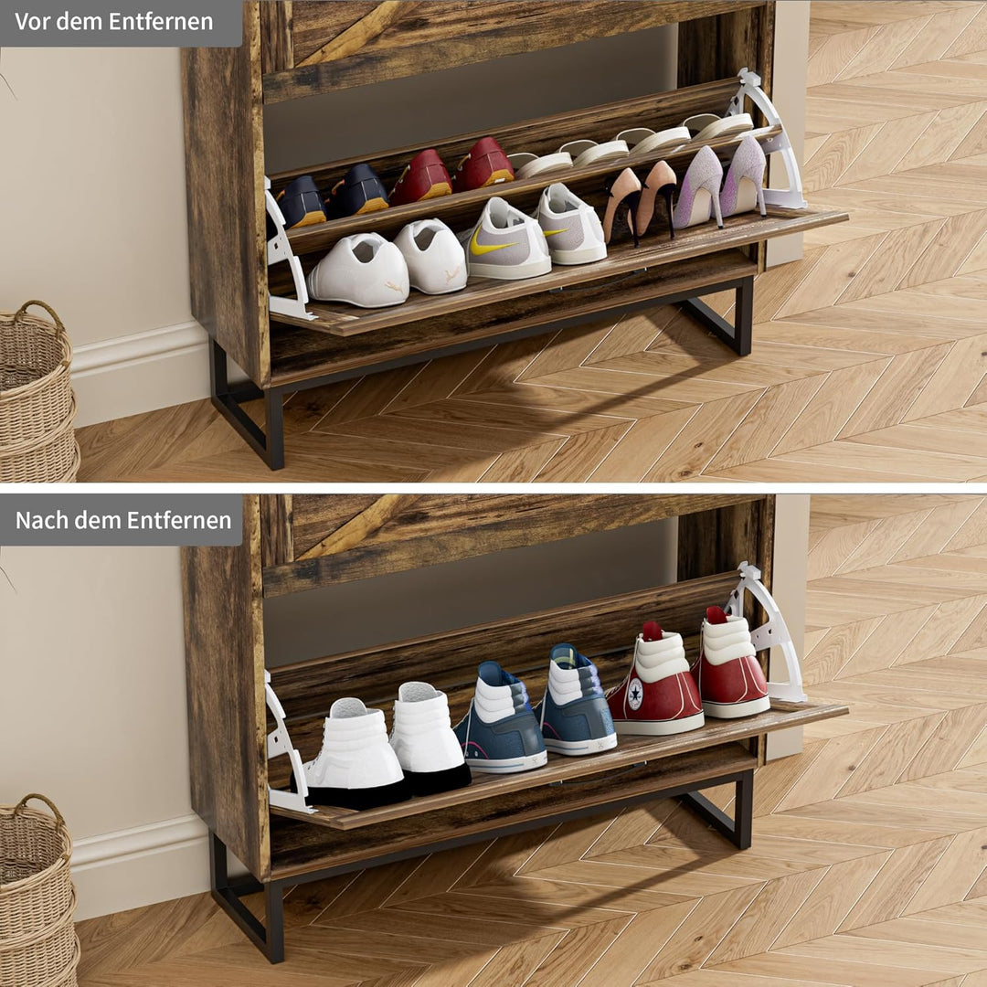 Schuhschrank schmal, Schuhkipper mit 2 Klappen, Schuhregal mit 4 Ablageflächen für Flur, Schuhkommod