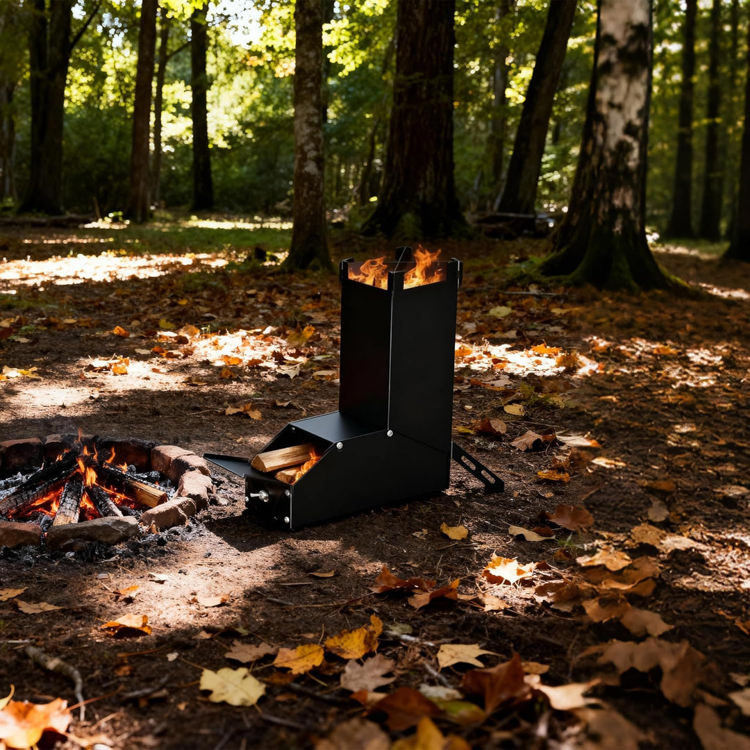 Stahl Raketenofen Outdoor Holzofen mit Abnehmbarem Oben Montiertem Quergestell für Trockentöpfen, Ca