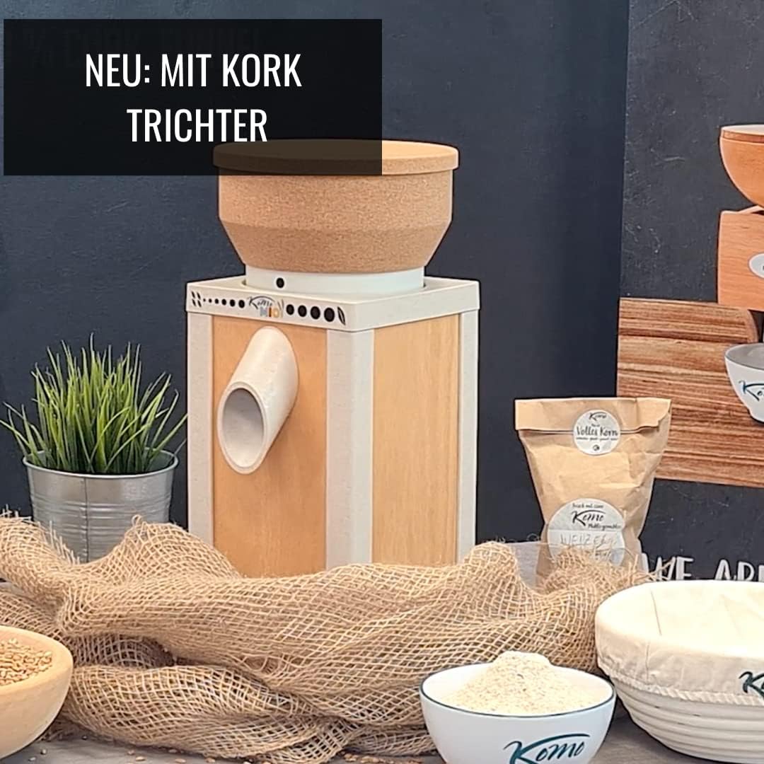 KoMo KoMoMio ECO Getreidemühle elektrisch - Holz, Arboblend® mit Korktrichter - 250W Motorleistung -