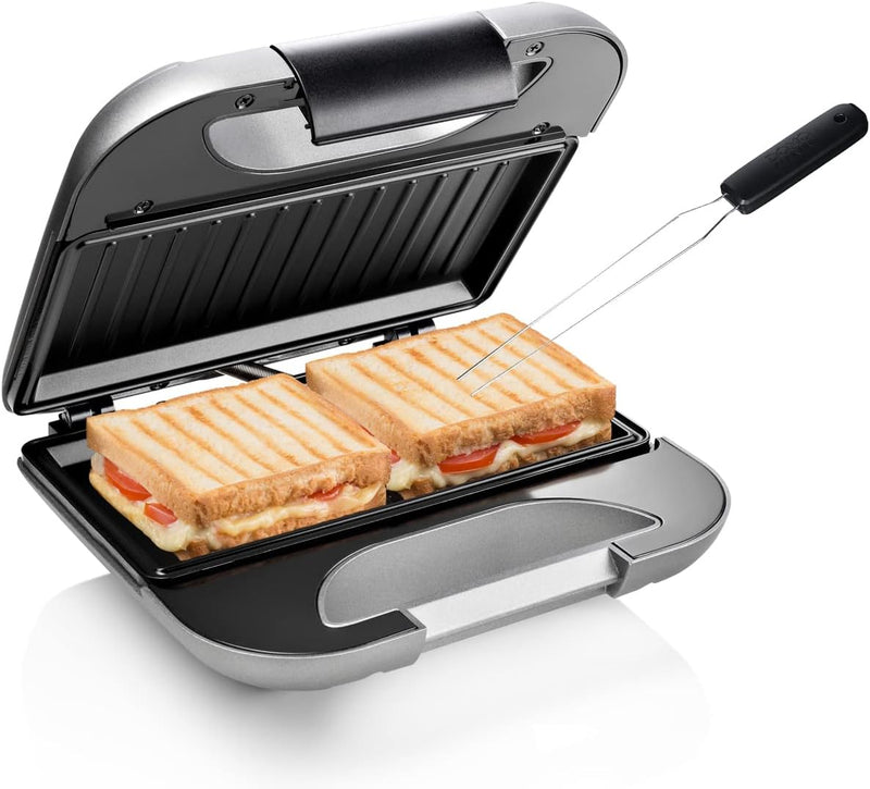 Sandwichmaker Silber Toaster für 2 Sandwiches Bratfläche 22 x 12cm, 750Watt