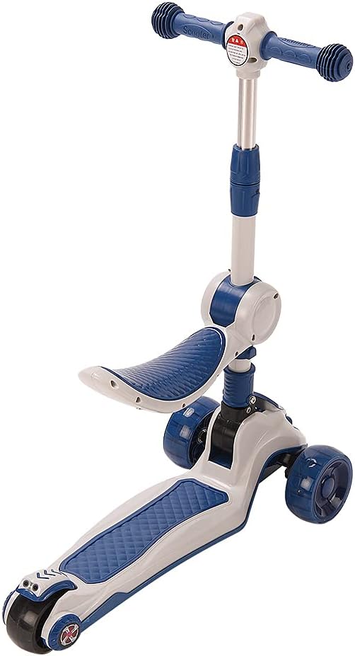 Tretroller mit 3 Rädern für Scooter, faltbar, bunt | rutschfeste Brücke höhenverstellbar mit LED-Lic