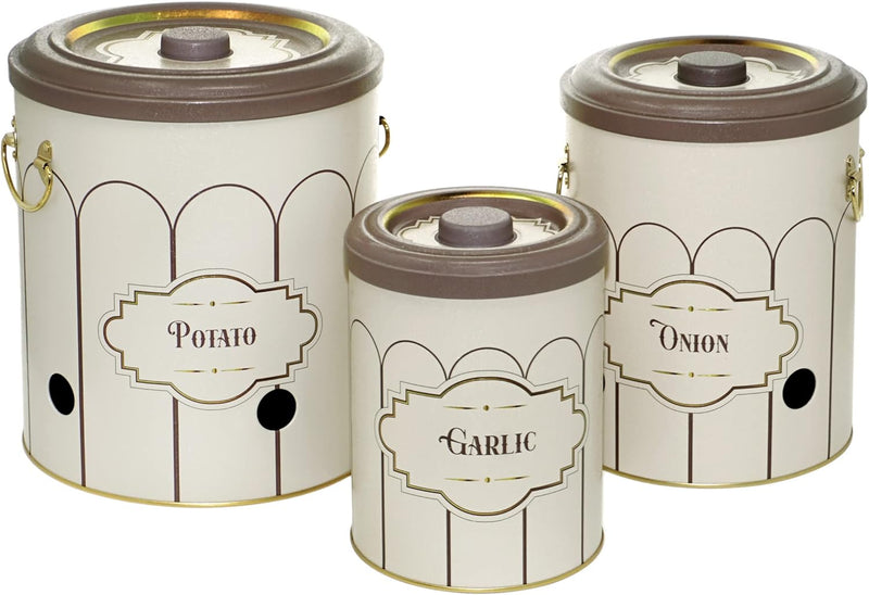 Lashuma Vorratsdosen Retro für Zwiebeln - Kartoffeln, Aufbewahrungsbox Knoblauch mit Deckel 22 cm Re