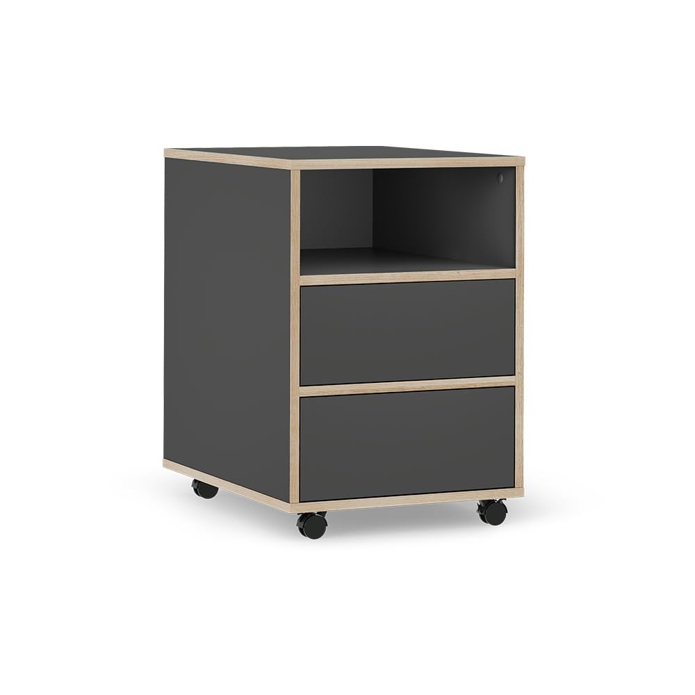 Vicco Rollcontainer Tetrix, Anthrazit, 42 x 55 cm mit Regalen und 2 Schubladen, Anthrazit